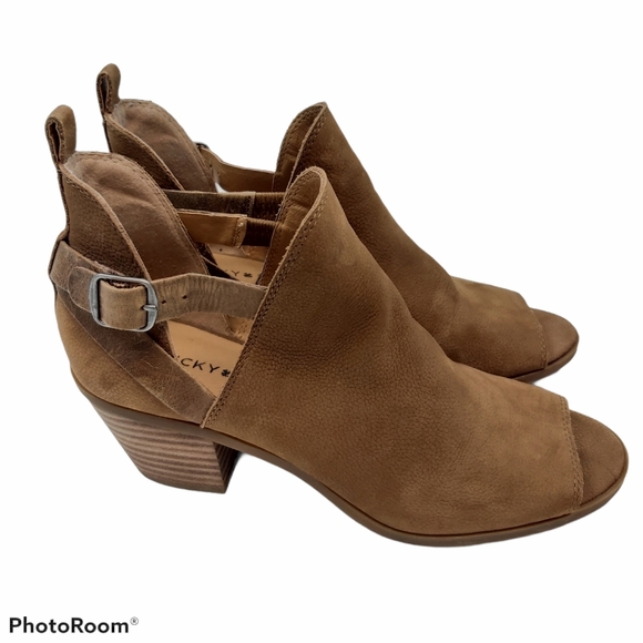 Lucky Brand Banu Peep Toe Buckle Ankle Bootie 6.5 - Picture 2 of 10